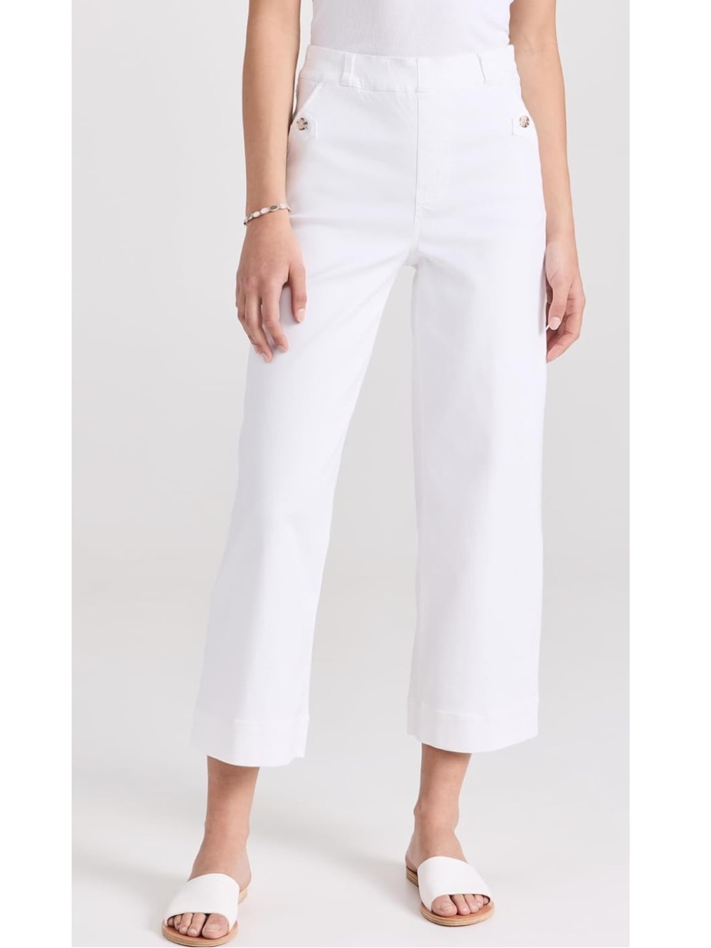 SPANX Stretch Twill Cropped Wide Leg Pants Crisp White Minimalist High Waist M
